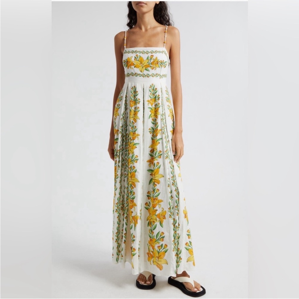 NWT Farm Rio Womens Tropical Lightness Maxi Dress Off White Yellow floral